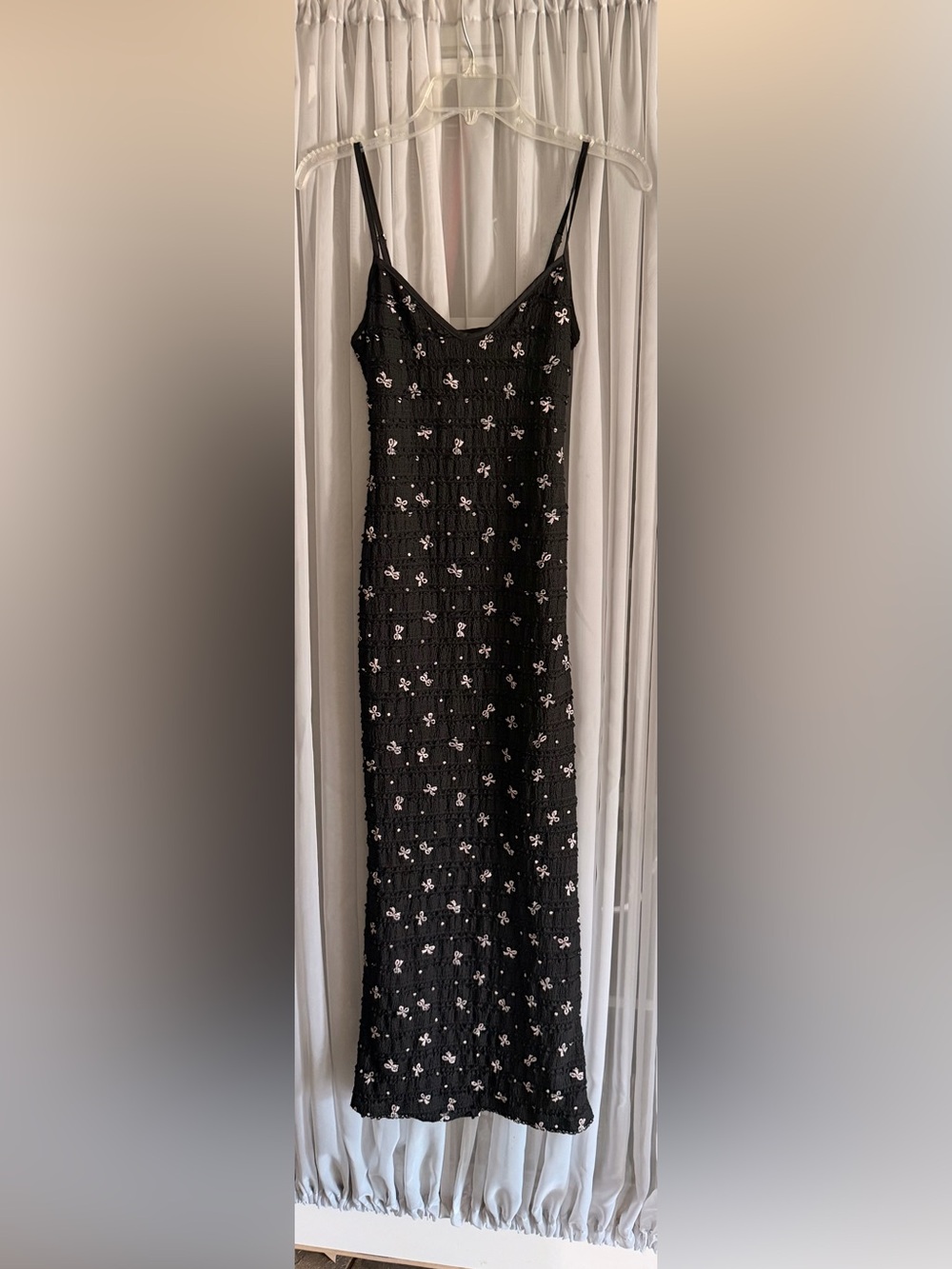 Bailey Rose Black Midi Slip Dress with White Bow Detail Small New